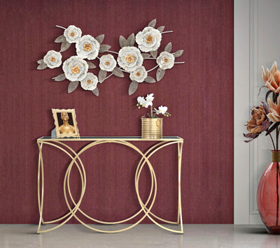 Decorazione a parete moderna in metallo 3D fiori e foglie cm 135x10x64h