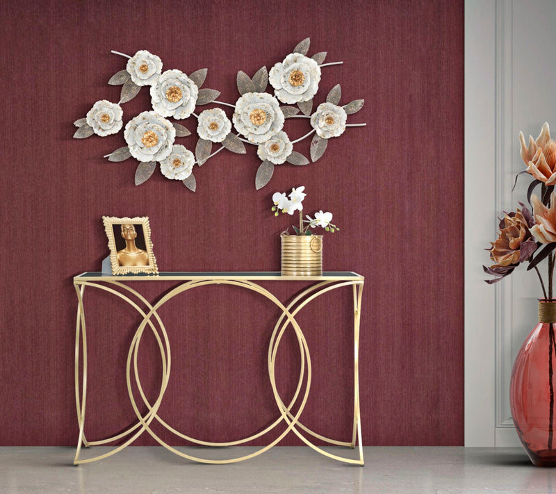 Decorazione a parete moderna in metallo 3D fiori e foglie cm 135x10x64h