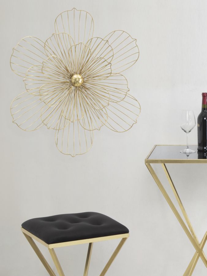 Pannello design decorativo in metallo colore oro 3D con fiore cm 60x8x54h