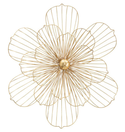 Pannello design decorativo in metallo colore oro 3D con fiore cm 60x8x54h