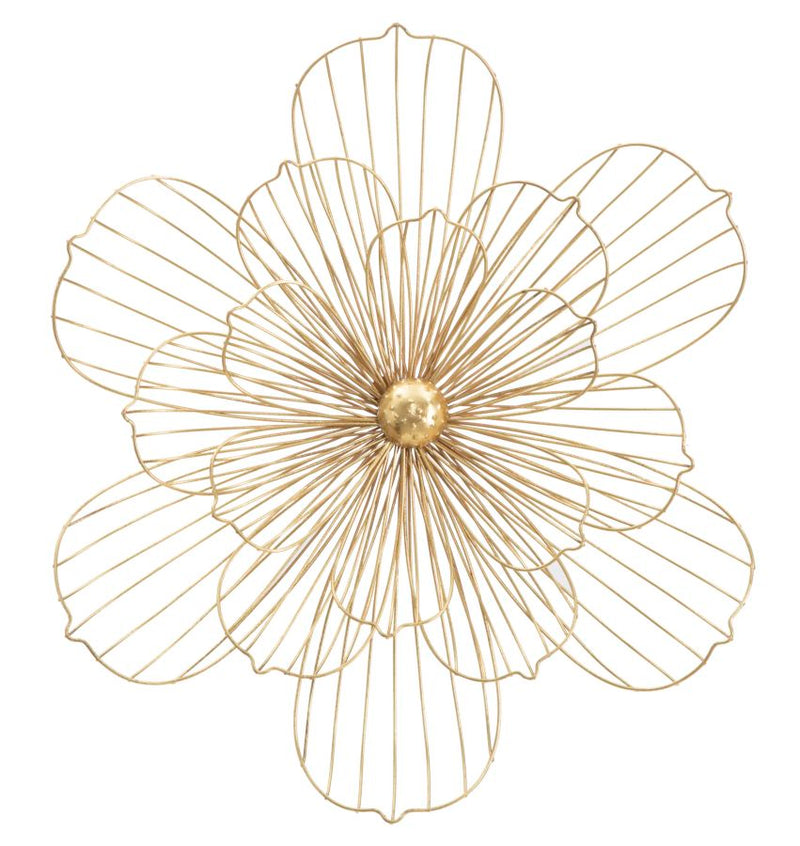 Pannello design decorativo in metallo colore oro 3D con fiore cm 60x8x54h