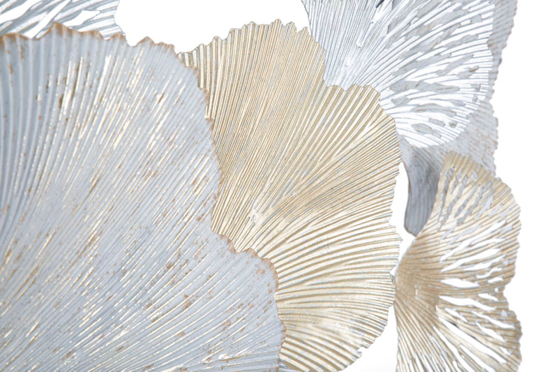 Pannello decorativo da parete con foglie bianco e oro cm 85x10x113h