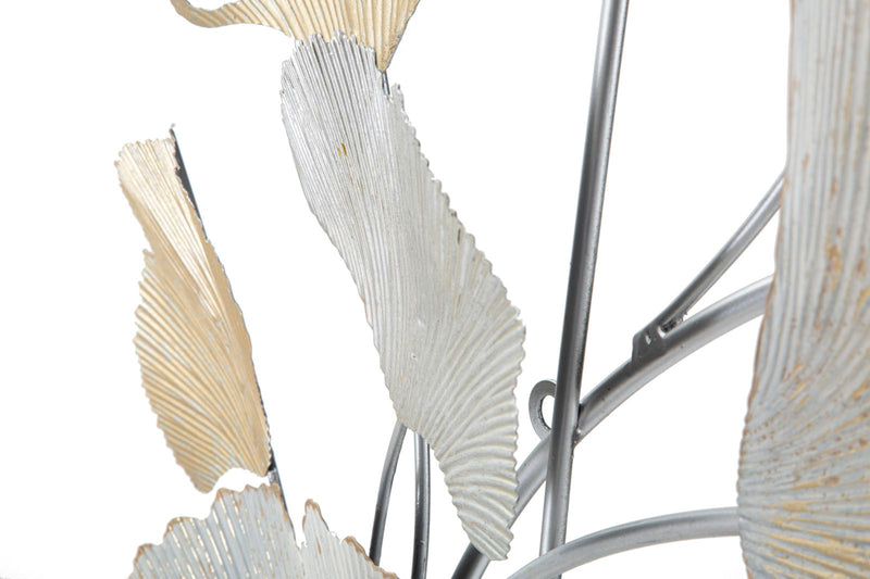 Pannello decorativo da parete con foglie bianco e oro cm 85x10x113h