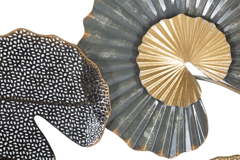 Pannello decorativo parete moderno in metallo con foglie 3D cm 105x4x56h