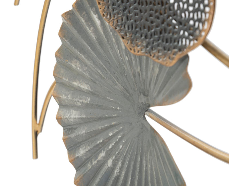 Pannello decorativo parete moderno in metallo con foglie 3D cm 105x4x56h
