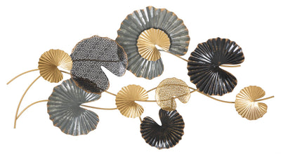 Pannello decorativo parete moderno in metallo con foglie 3D cm 105x4x56h