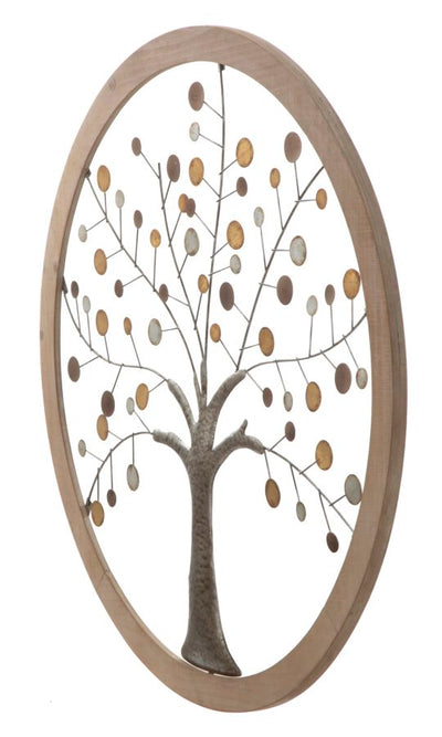 Pannello decorativo da parete tondo cornice in legno albero in metallo cm Ø 80x2