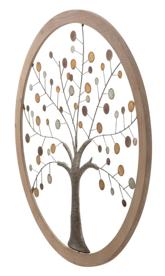 Pannello decorativo da parete tondo cornice in legno albero in metallo cm Ø 80x2