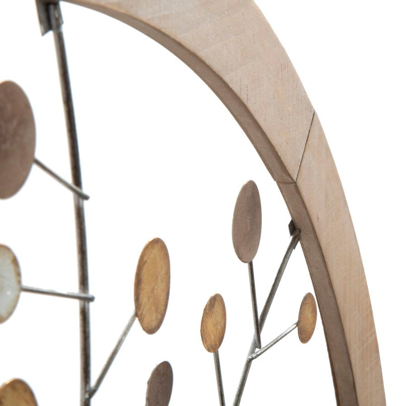 Pannello decorativo da parete tondo cornice in legno albero in metallo cm Ø 80x2