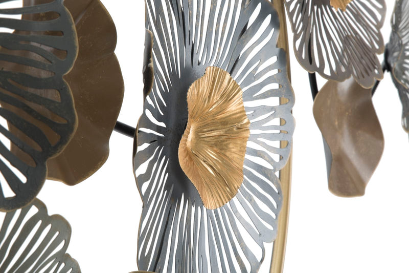 Pannello decorativo design in metallo 3D con fiori cm 155x8x85h