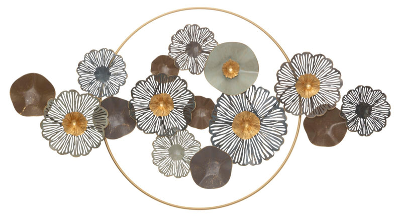 Pannello decorativo design in metallo 3D con fiori cm 155x8x85h