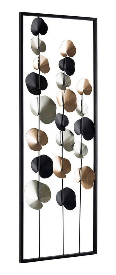Decorazione a parete in acciaio tema floreale nero argento e oro cm 102x4x66h - varie misure