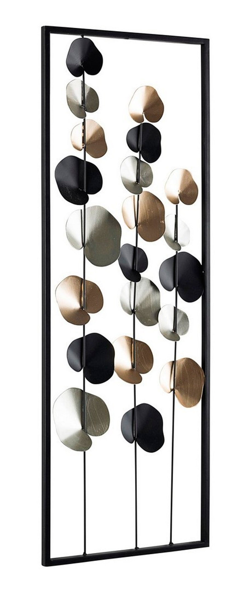 Decorazione a parete in acciaio tema floreale nero argento e oro cm 102x4x66h - varie misure