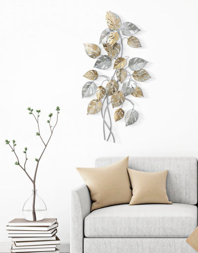 Pannello da parete decorativo verticale in metallo 3D con foglie cm 50x7x90h