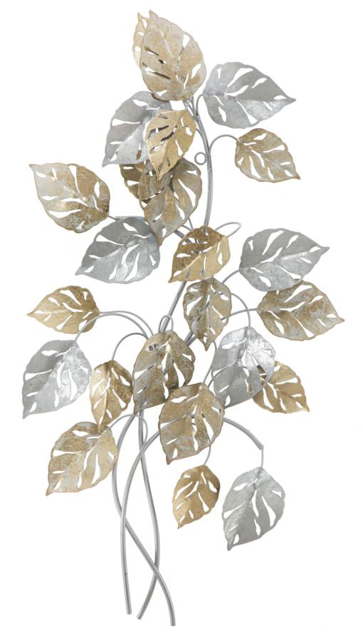 Pannello da parete decorativo verticale in metallo 3D con foglie cm 50x7x90h