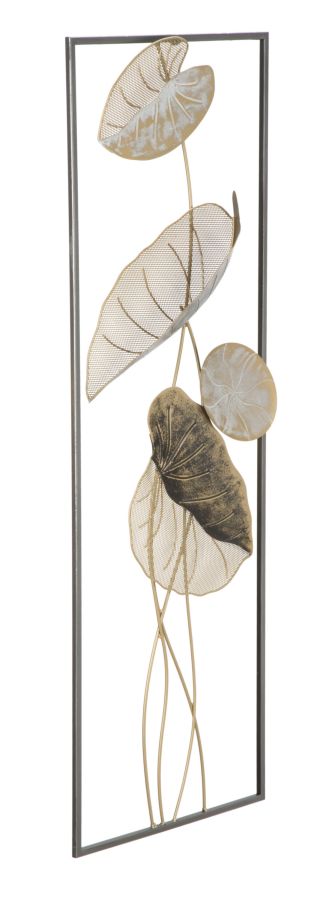 Pannello da parete verticale con foglie e cornice in metallo 3D cm 31x5x89h
