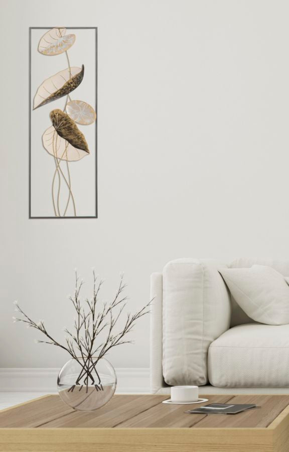 Pannello da parete verticale con foglie e cornice in metallo 3D cm 31x5x89h