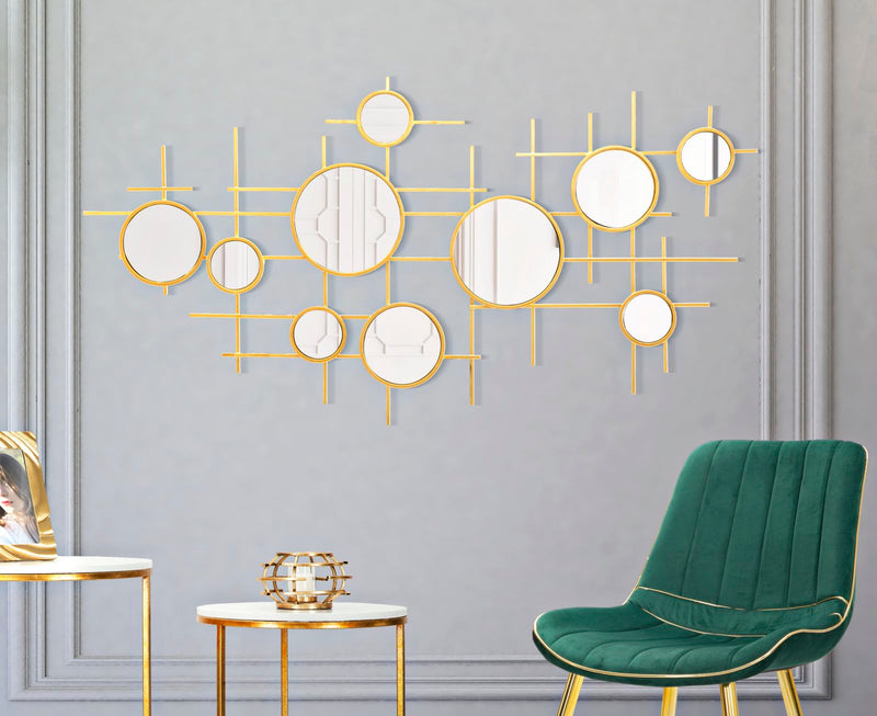 Pannello decorativo moderno con specchi in metallo dorato cm 114x4x61h