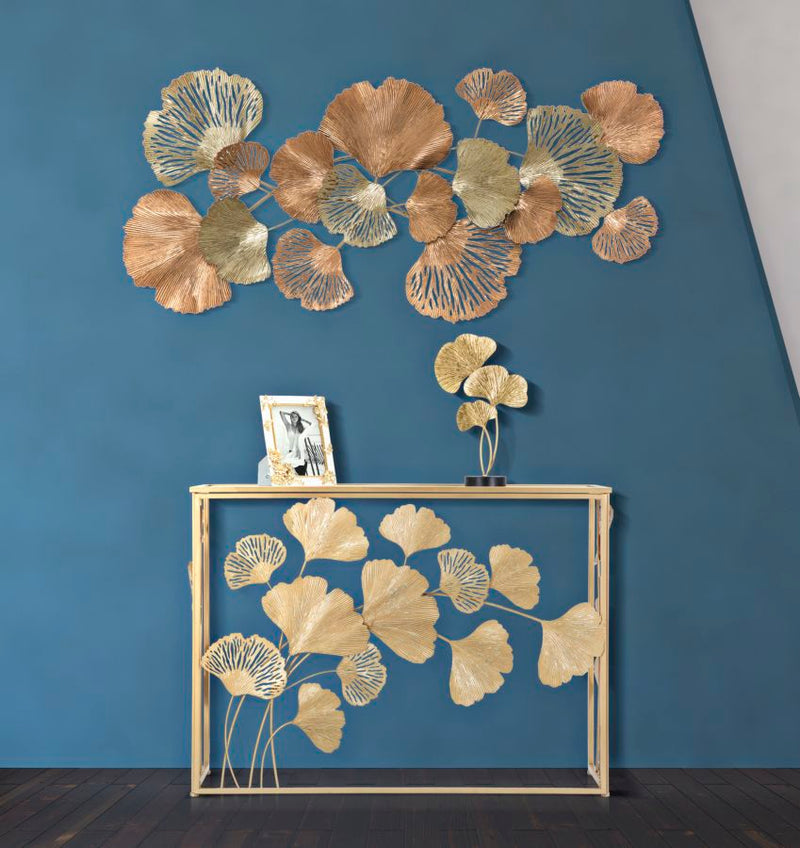 Pannello da parete moderno in metallo lavorato con foglie cm 130x8x62h