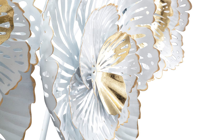 Pannello decorativo con fiori traforati in metallo 3D oro e bianco cm 148x11x78h