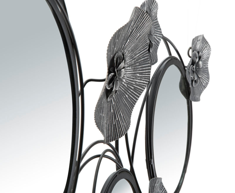Pannello da parete in metallo con specchi e fiori cm 117x5x49h