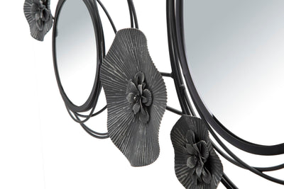 Pannello da parete in metallo con specchi e fiori cm 117x5x49h