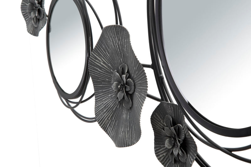 Pannello da parete in metallo con specchi e fiori cm 117x5x49h