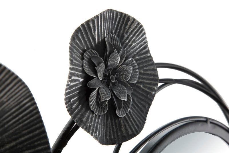 Pannello da parete in metallo con specchi e fiori cm 117x5x49h