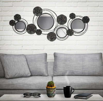Pannello da parete in metallo con specchi e fiori cm 117x5x49h