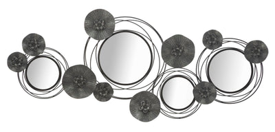 Pannello da parete in metallo con specchi e fiori cm 117x5x49h