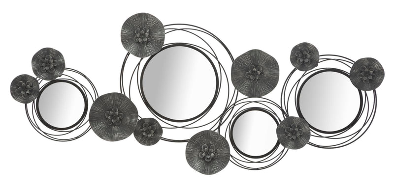 Pannello da parete in metallo con specchi e fiori cm 117x5x49h