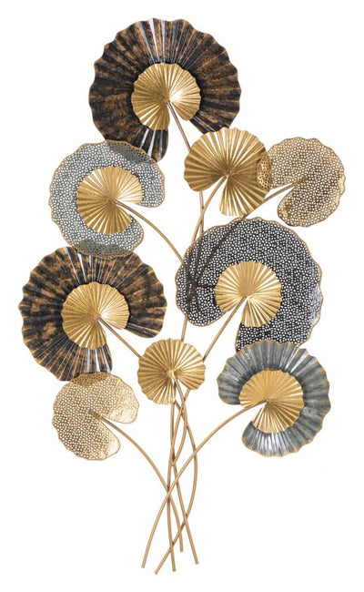 Decorazione da parete moderna con foglie in metallo 3D cm 63x4x109h