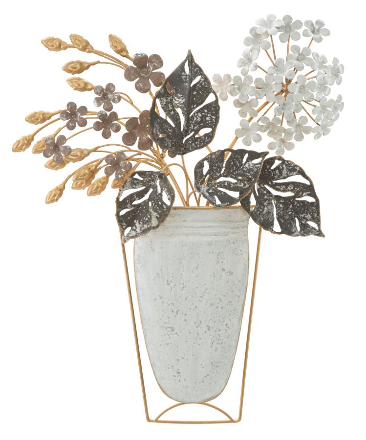 Pannello moderno decorativo con vaso e fiori in metallo cm 45x7x73h