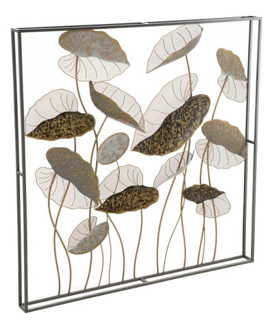 pannello decorativo con foglie e cornice in metallo 3D