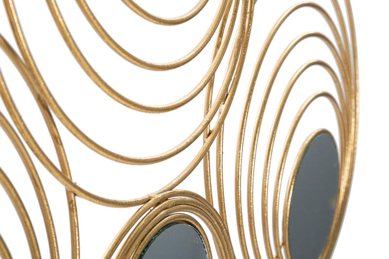 Pannello da parete decorativo in metallo dorato con specchietti cm 90x2x45h