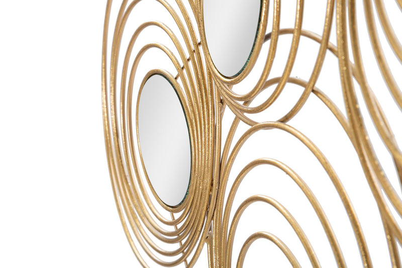 Pannello da parete decorativo in metallo dorato con specchietti cm 90x2x45h