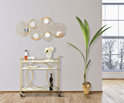 Pannello da parete decorativo in metallo dorato con specchietti cm 90x2x45h