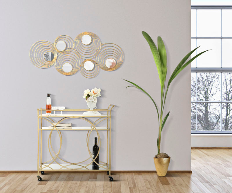 Pannello da parete decorativo in metallo dorato con specchietti cm 90x2x45h