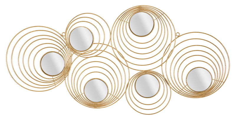 Pannello da parete decorativo in metallo dorato con specchietti cm 90x2x45h