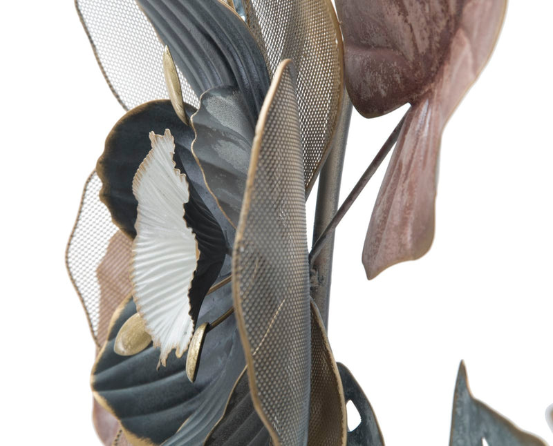 Pannello decorativo da parete in metallo 3D con fiori cm 93x11x61h