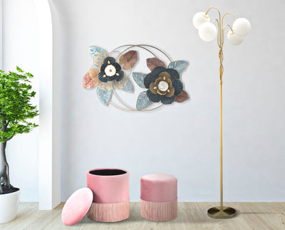 Pannello decorativo da parete in metallo 3D con fiori cm 93x11x61h