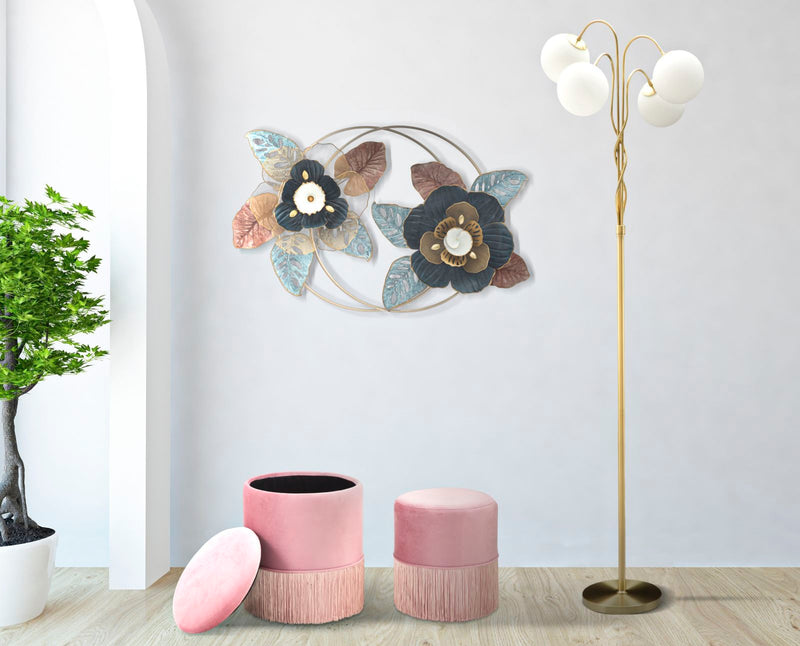 Pannello decorativo da parete in metallo 3D con fiori cm 93x11x61h