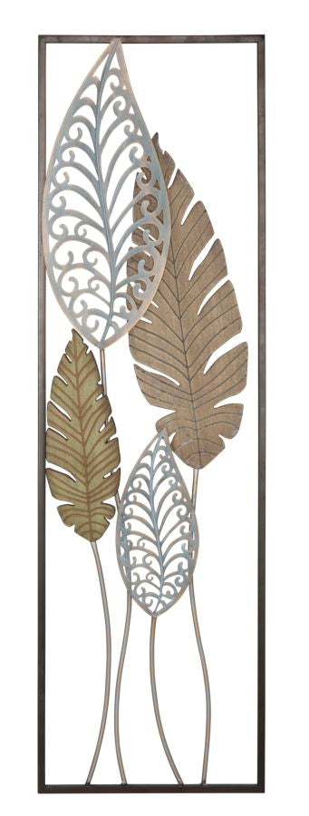 Leaves - Pannello decorativo da parete in legno e ferro con foglie cm 30x2,5x99h