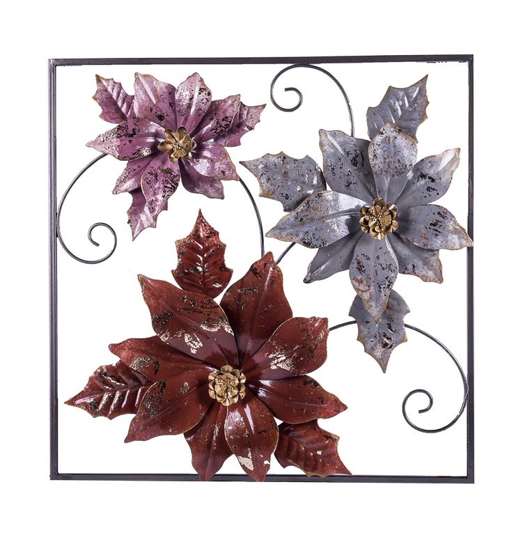 Pannello decorativo moderno da muro in metallo con fiori cm 50x50h