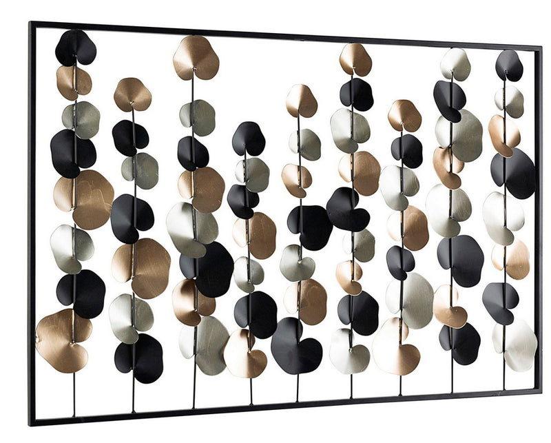 Decorazione a parete in acciaio tema floreale nero argento e oro cm 102x4x66h - varie misure