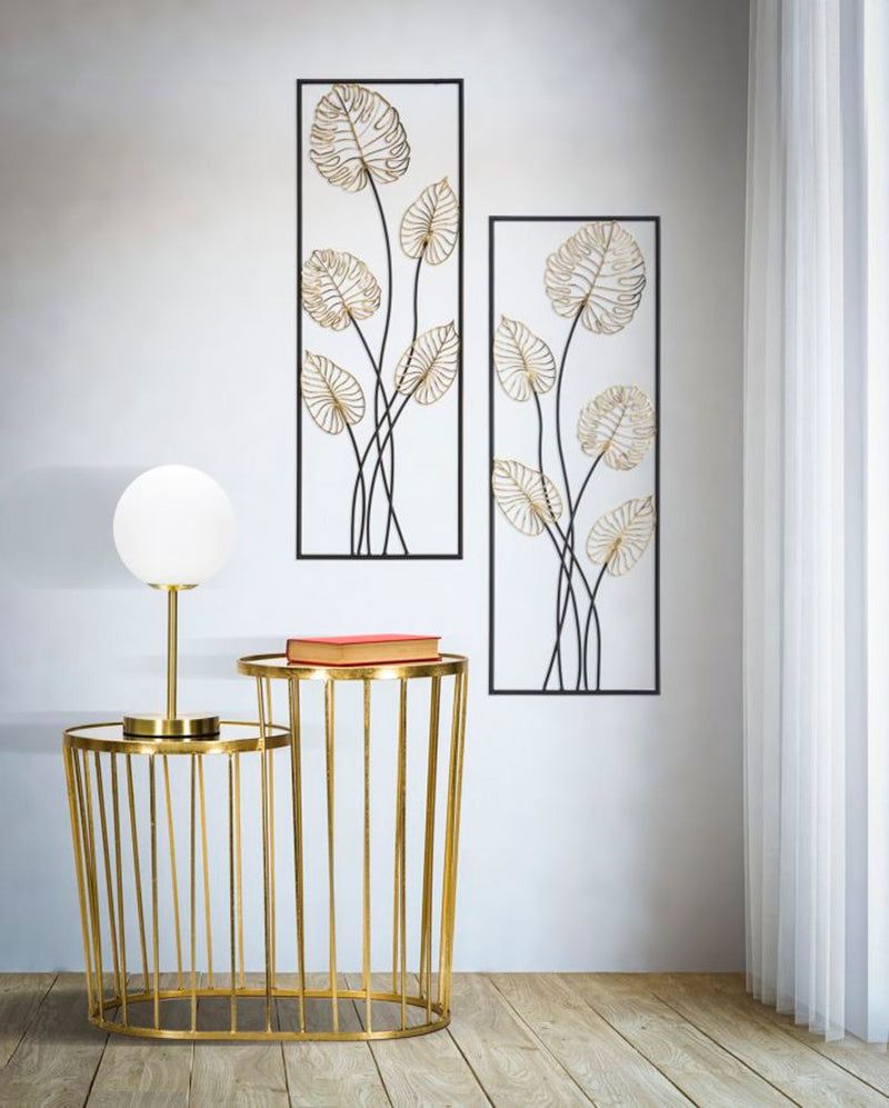 Pannello verticale da muro in metallo colore oro e nero design moderno cm 31X2X90h