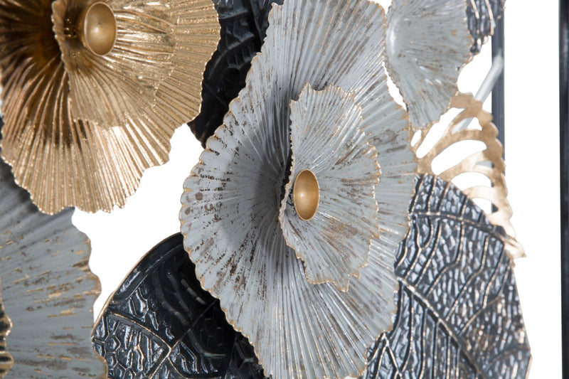Quadretto pannello decorativo in metallo 3D con fiori e foglie cm 120x7x59h