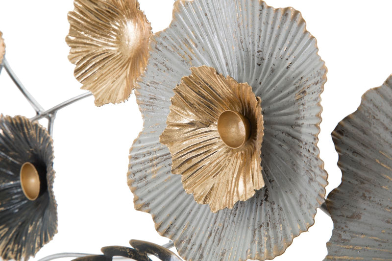 Quadretto pannello decorativo in metallo 3D con fiori e foglie cm 120x7x59h