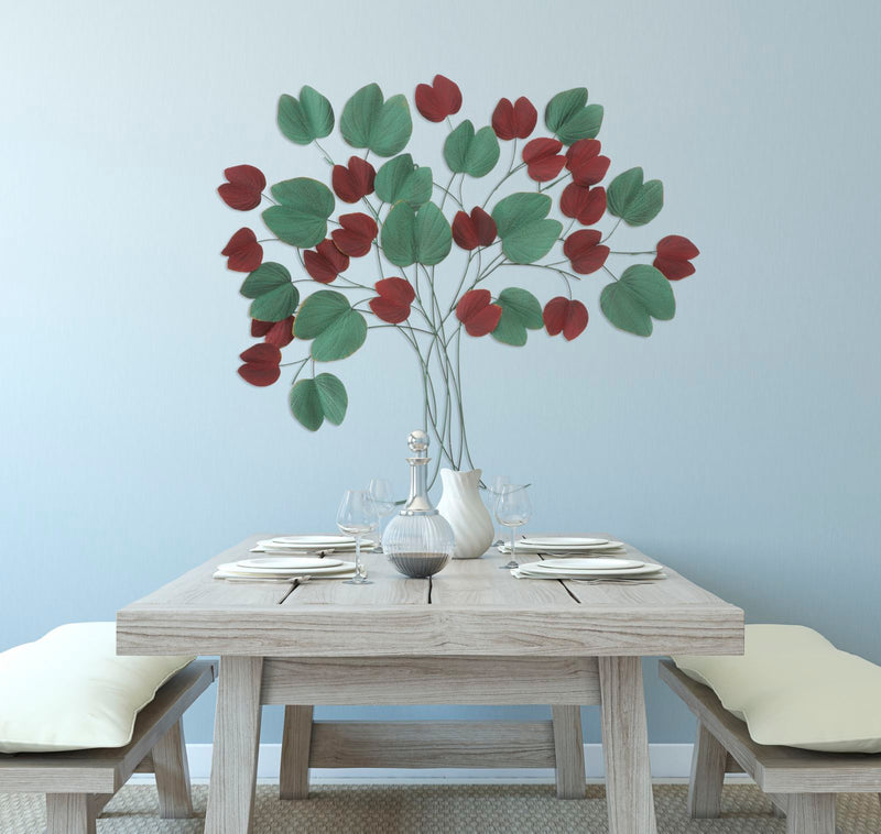 pannello decorativo in metallo modello albero con foglie colorate