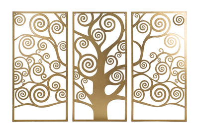 Pannello per parete set 3 pezzi in metallo dorato albero della vita cm 165x2x110h